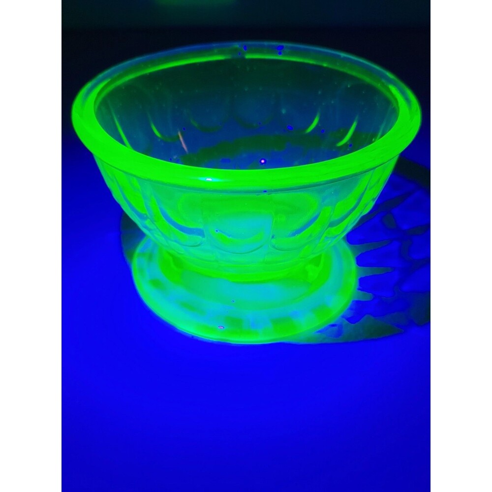 Vintage Uranium Glass Green Compote Sherbet Cup Depression Glass Dessert Dish